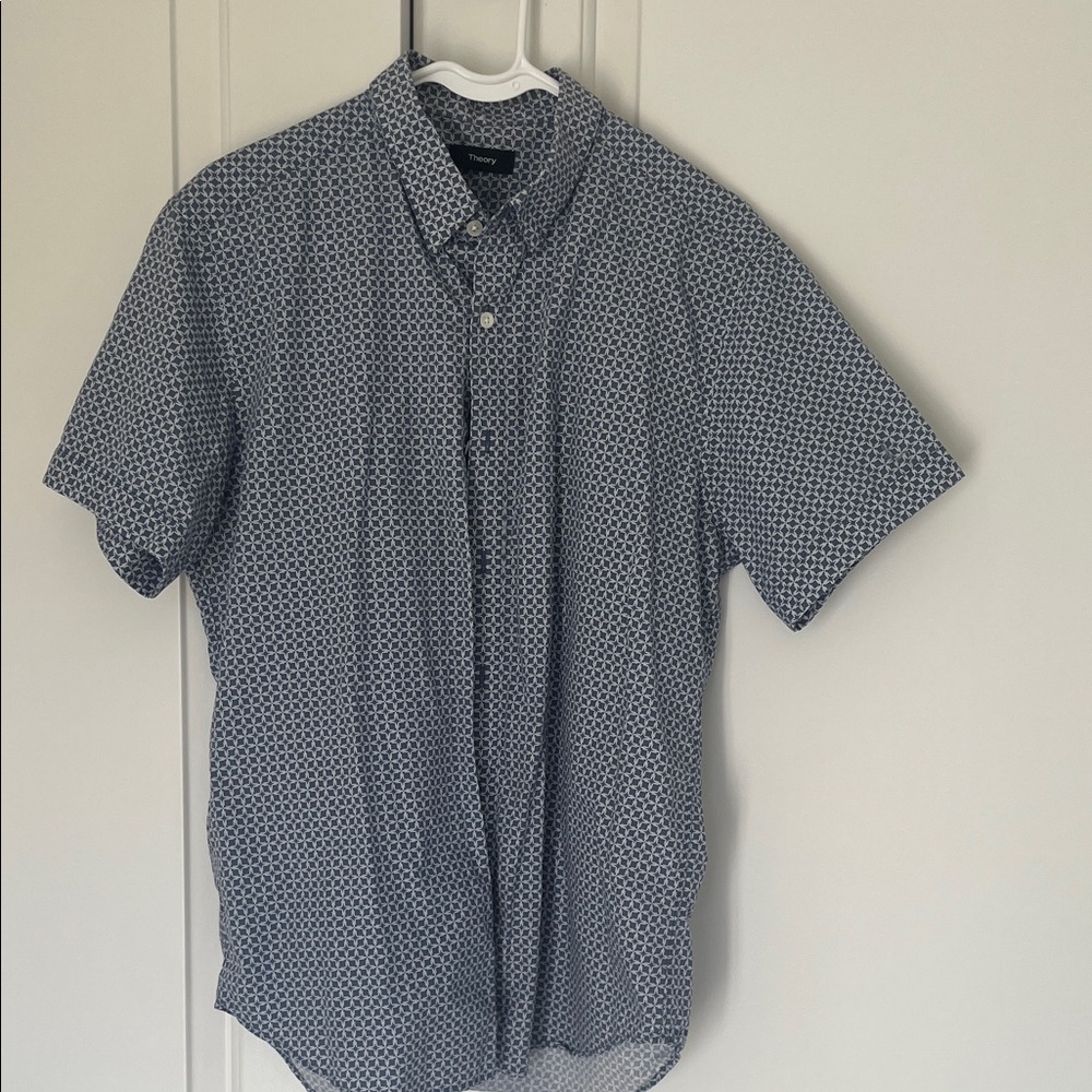 Theory Navy Geometric Button Down Shirt